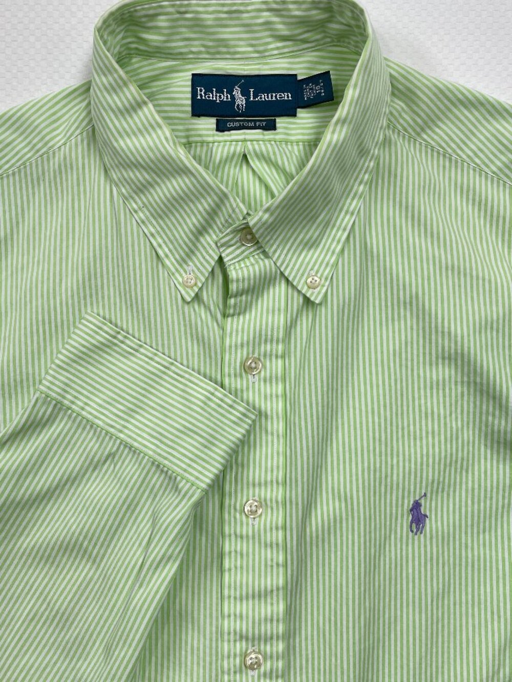 Ralph Lauren Green Striped Button Down Long Sleeve Shirt Men's 2XL 18 36/37 XXL